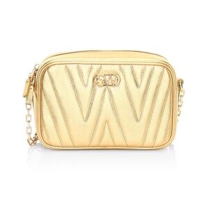 NWT STUART WEITZMAN Reana Quilted Metallic Leather Camera Bag in Gold